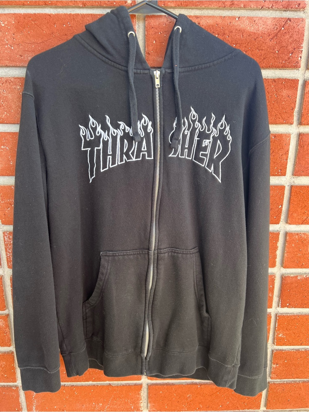 Thrasher Flame Embroidered Full Zip Hoodie Black Adult M